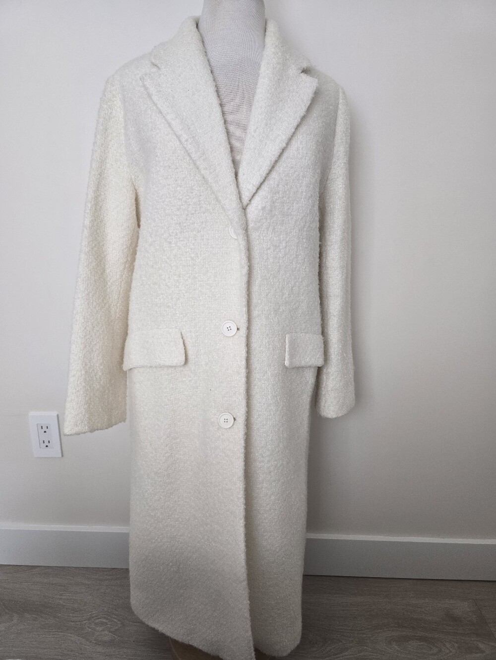 ZARA Women's Off-White Long Wool-Blend Coat Trench Size S Oversized